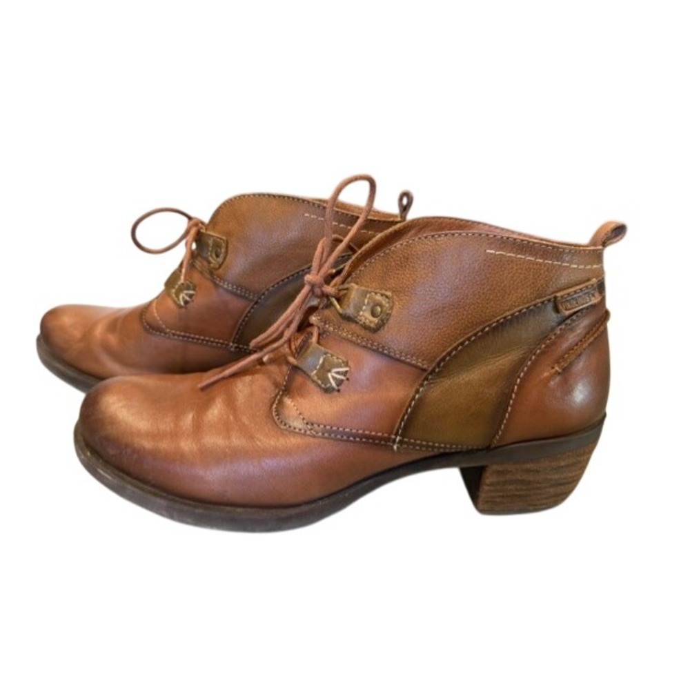 Pikolinos Womens 41 EU 10 US Brown Leather Lace Up Ankle Boots Block Heel Bootie